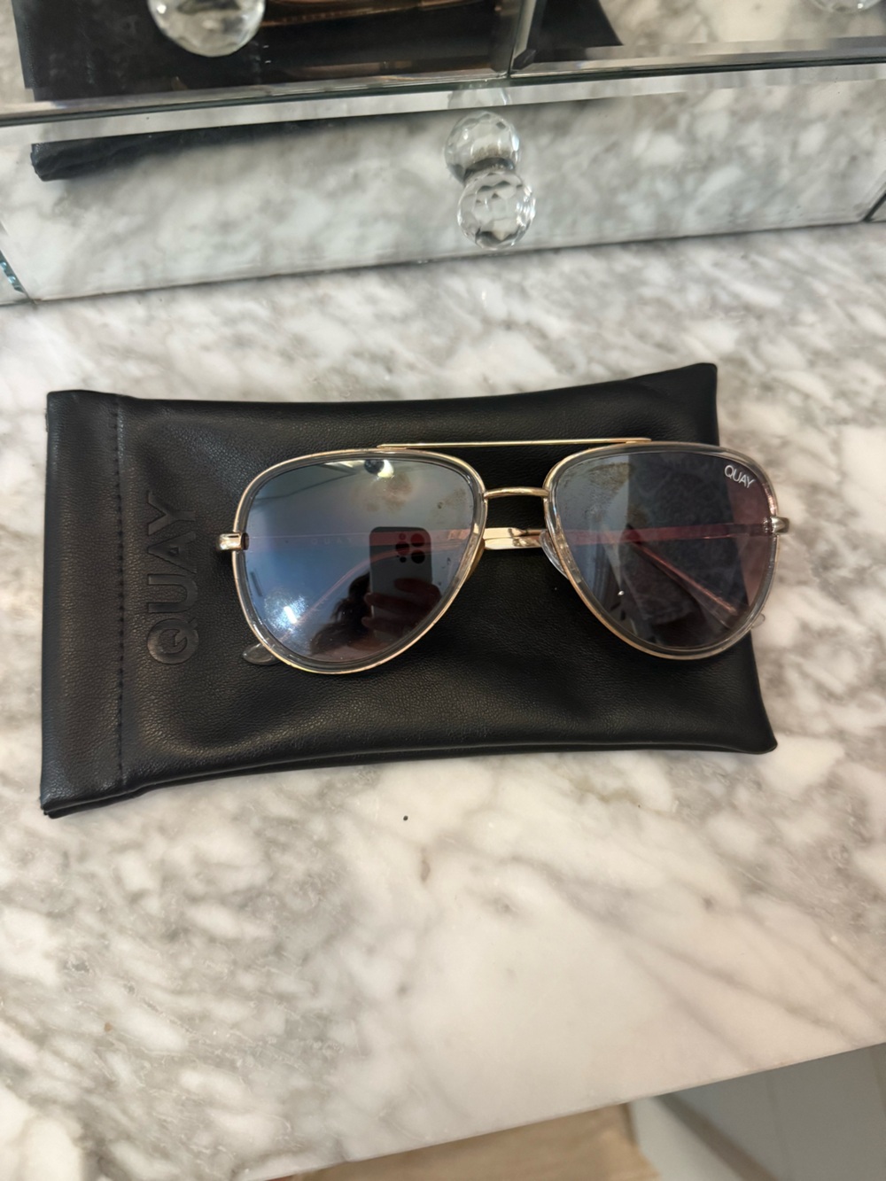 Quay Australia Gold Frame Sunglasses with Blue Gradient Lenses